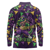 Six Seven Alligator Mardi Gras Long Sleeve Polo Shirt 67 Gen Alpha Slang Carnival Beads