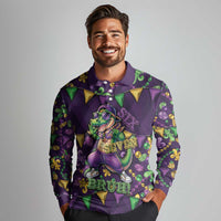 Six Seven Alligator Mardi Gras Long Sleeve Polo Shirt 67 Gen Alpha Slang Carnival Beads