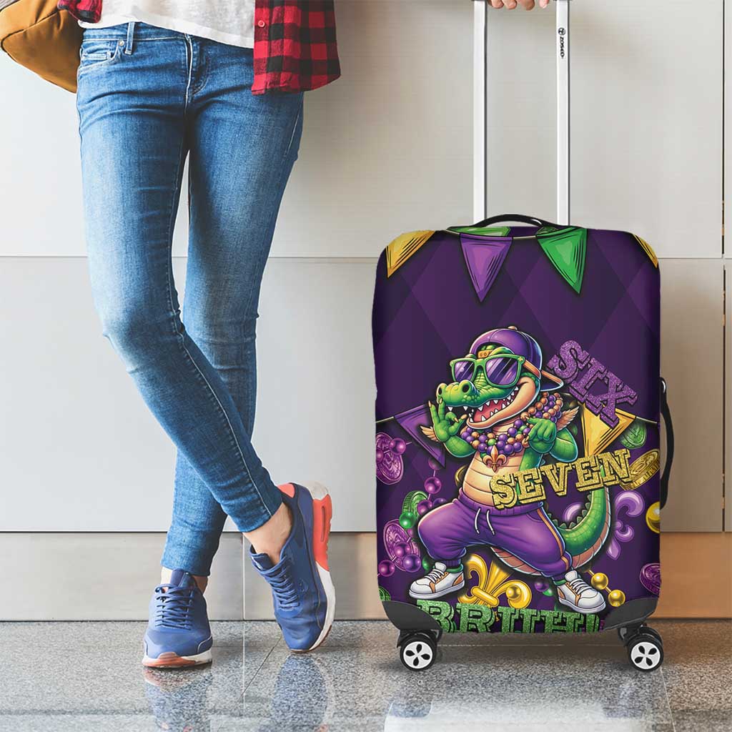 Six Seven Alligator Mardi Gras Luggage Cover 67 Gen Alpha Slang Carnival Beads