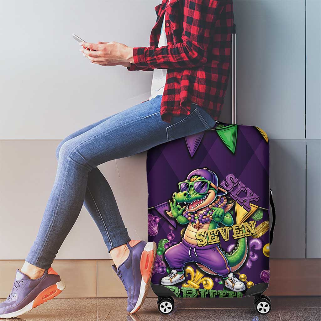 Six Seven Alligator Mardi Gras Luggage Cover 67 Gen Alpha Slang Carnival Beads