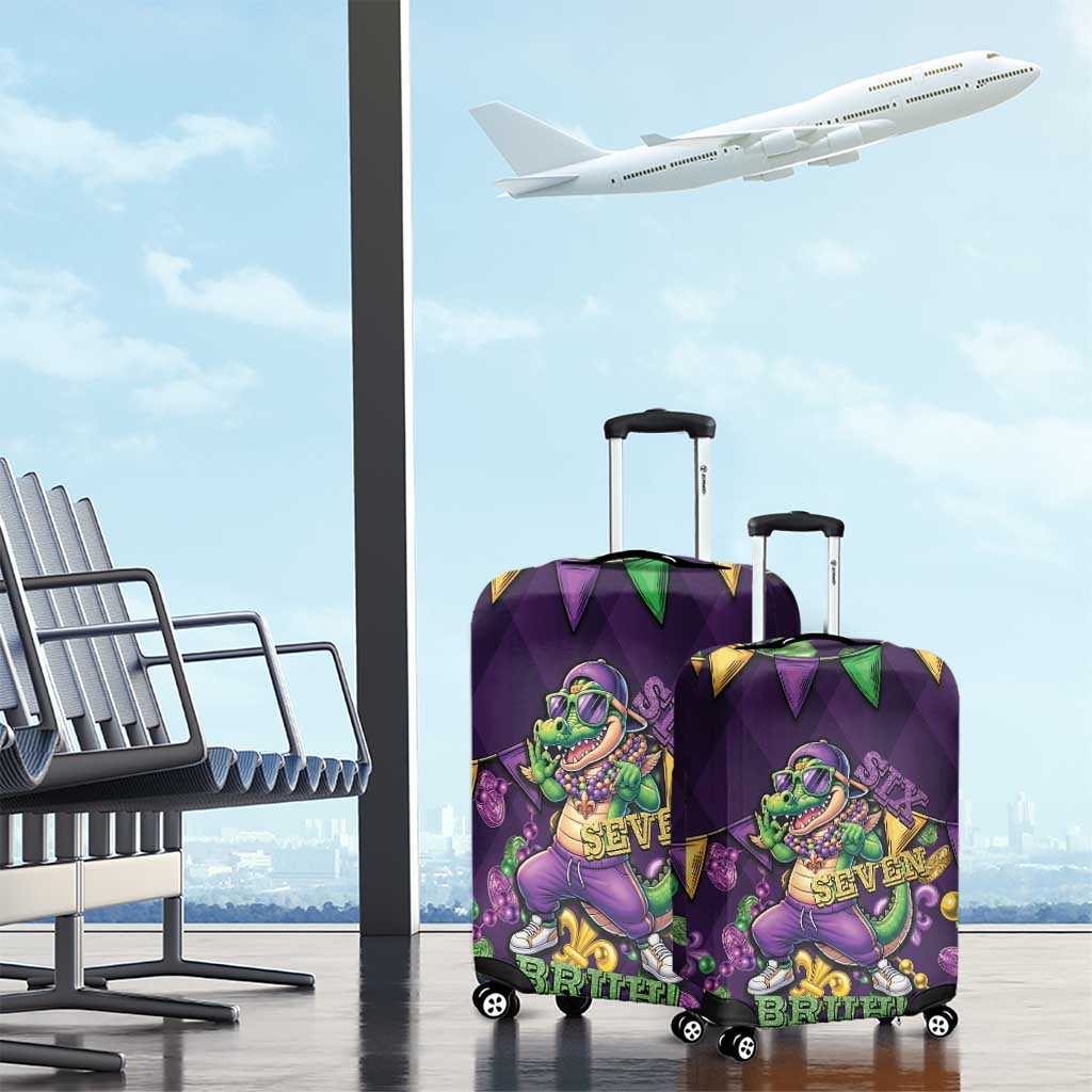 Six Seven Alligator Mardi Gras Luggage Cover 67 Gen Alpha Slang Carnival Beads