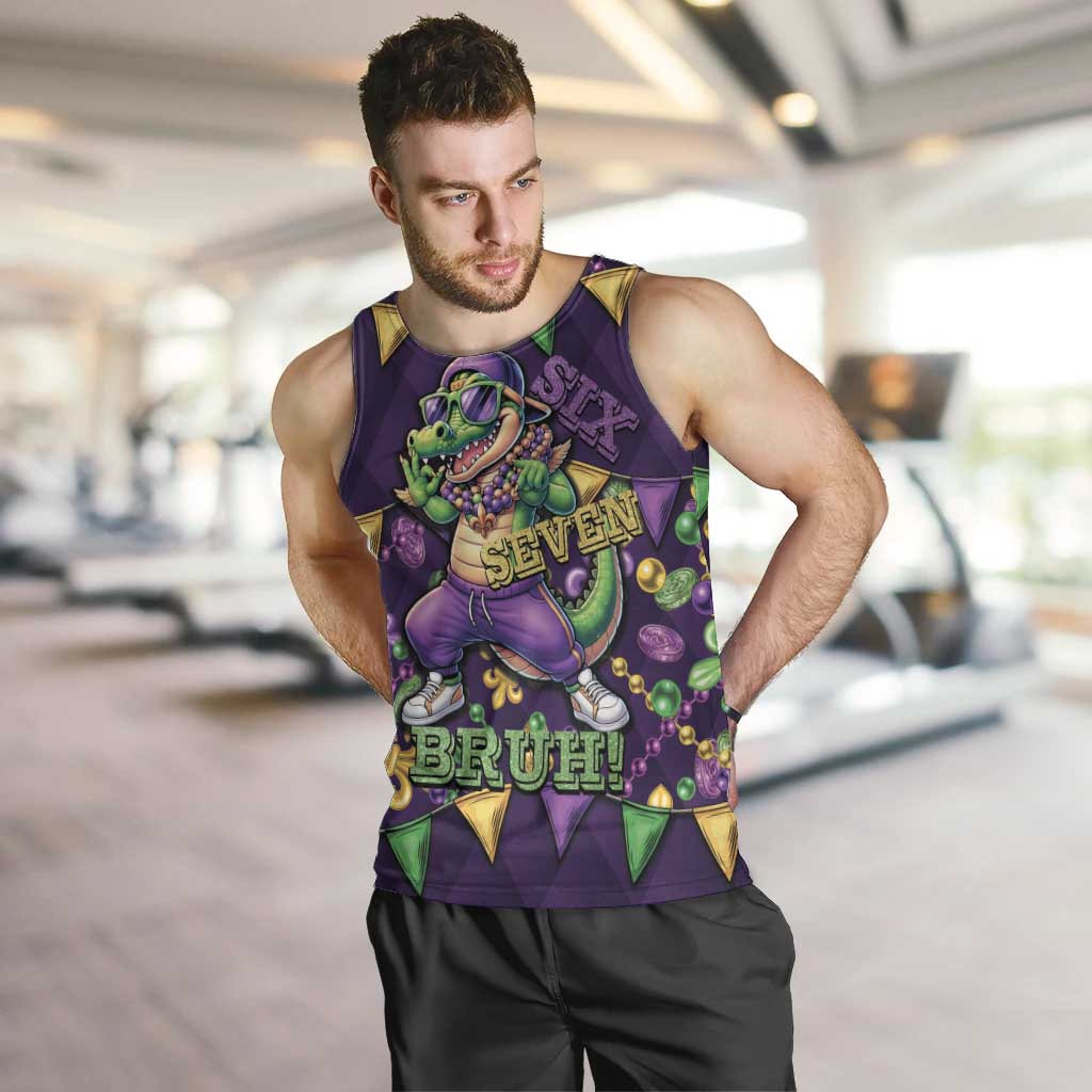 Six Seven Alligator Mardi Gras Men Tank Top 67 Gen Alpha Slang Carnival Beads