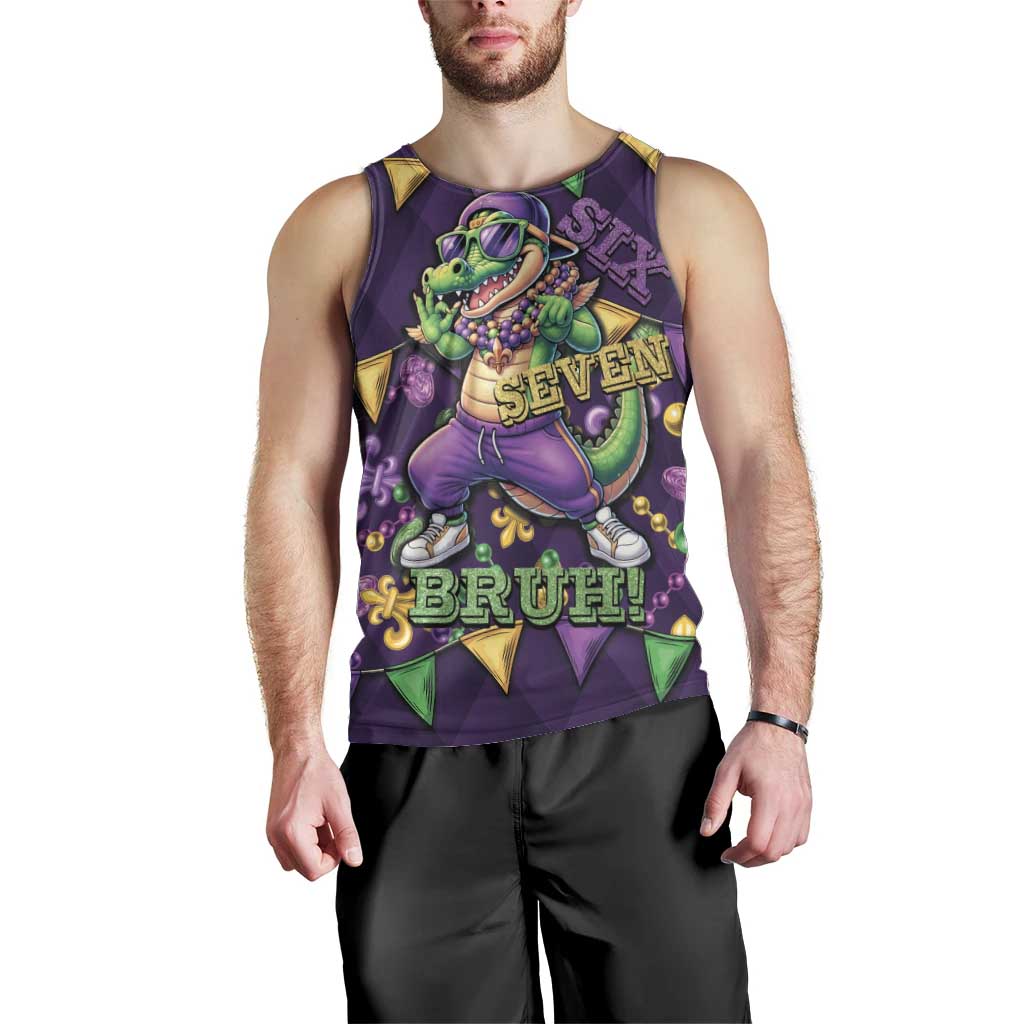 Six Seven Alligator Mardi Gras Men Tank Top 67 Gen Alpha Slang Carnival Beads
