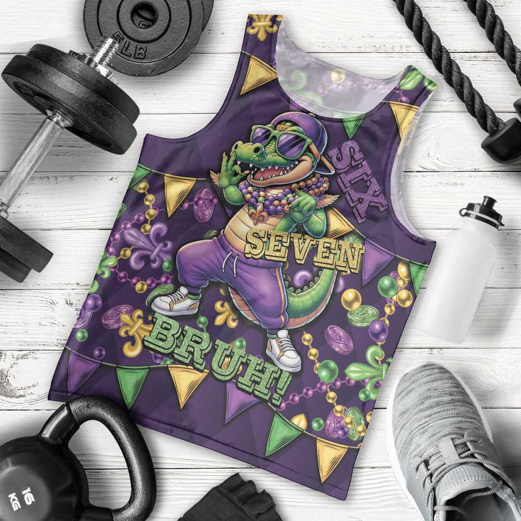 Six Seven Alligator Mardi Gras Men Tank Top 67 Gen Alpha Slang Carnival Beads