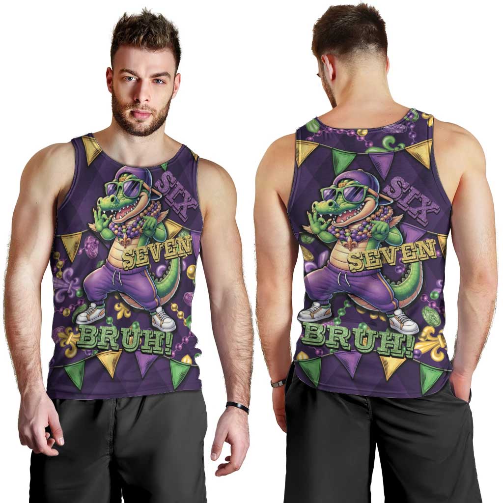Six Seven Alligator Mardi Gras Men Tank Top 67 Gen Alpha Slang Carnival Beads