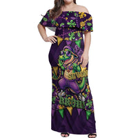 Six Seven Alligator Mardi Gras Off Shoulder Maxi Dress 67 Gen Alpha Slang Carnival Beads