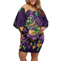 Six Seven Alligator Mardi Gras Off Shoulder Short Dress 67 Gen Alpha Slang Carnival Beads