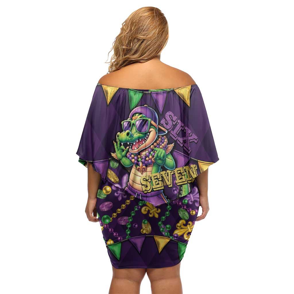 Six Seven Alligator Mardi Gras Off Shoulder Short Dress 67 Gen Alpha Slang Carnival Beads