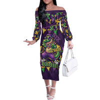 Six Seven Alligator Mardi Gras Off The Shoulder Long Sleeve Dress 67 Gen Alpha Slang Carnival Beads