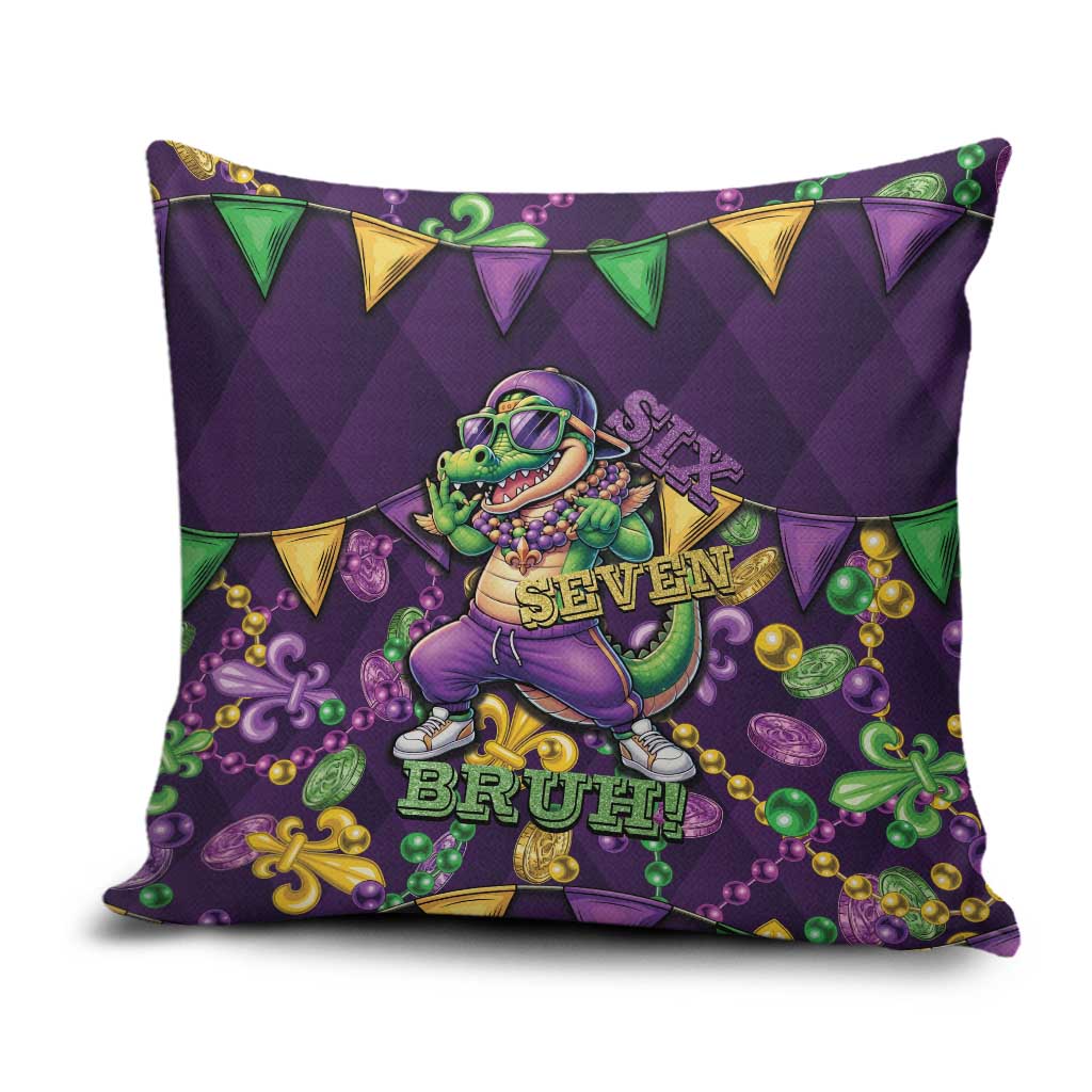 Six Seven Alligator Mardi Gras Pillow Cover 67 Gen Alpha Slang Carnival Beads