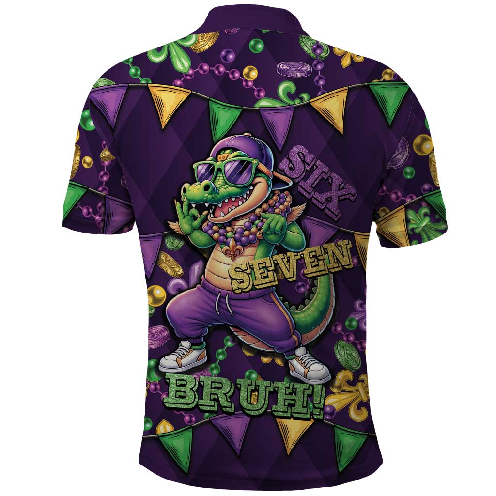 Six Seven Alligator Mardi Gras Polo Shirt 67 Gen Alpha Slang Carnival Beads