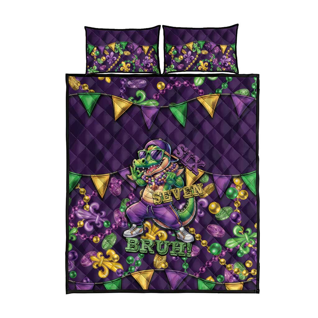 Six Seven Alligator Mardi Gras Quilt Bed Set 67 Gen Alpha Slang Carnival Beads