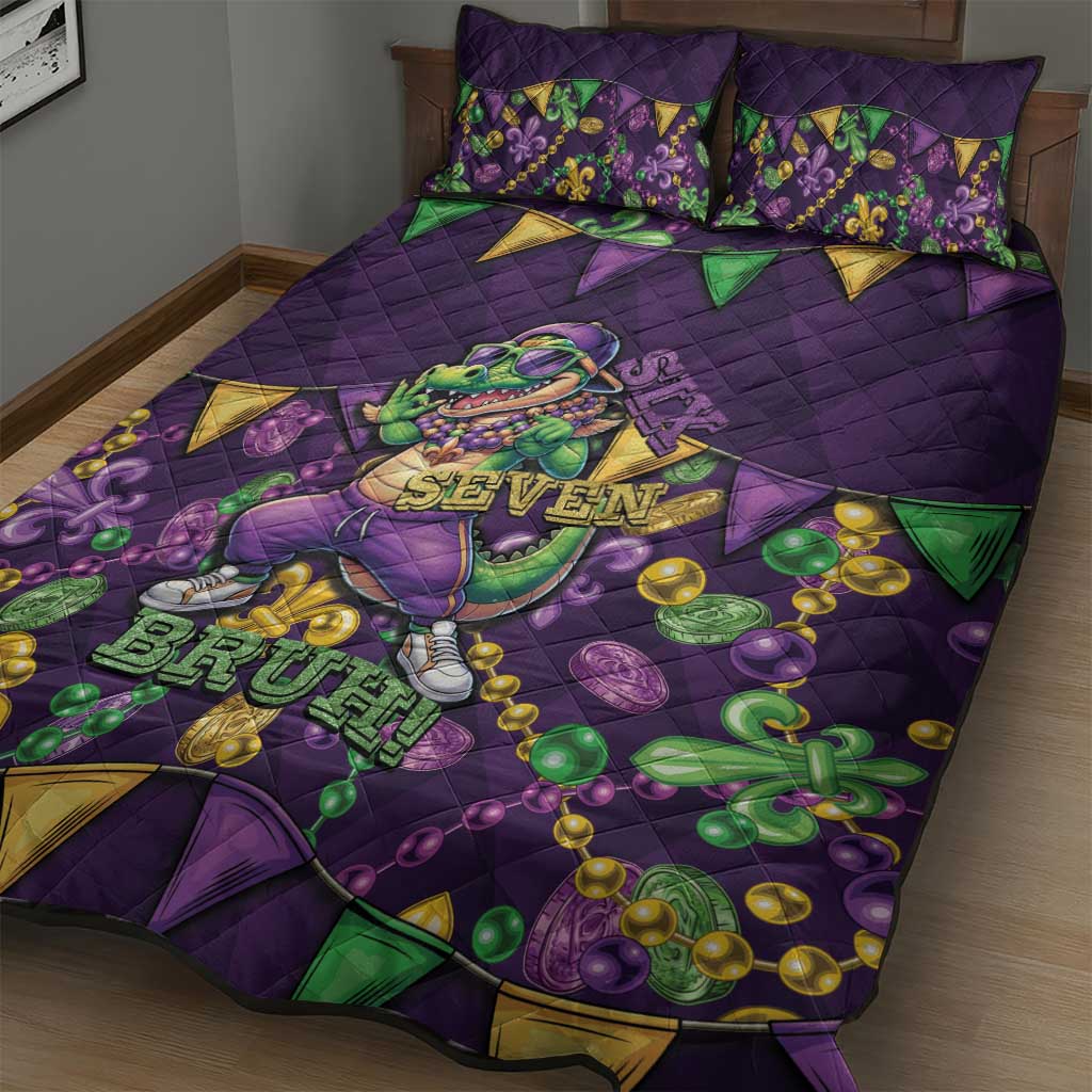 Six Seven Alligator Mardi Gras Quilt Bed Set 67 Gen Alpha Slang Carnival Beads