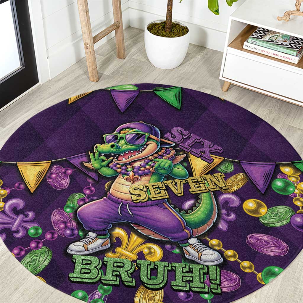 Six Seven Alligator Mardi Gras Round Carpet 67 Gen Alpha Slang Carnival Beads