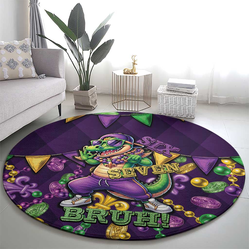 Six Seven Alligator Mardi Gras Round Carpet 67 Gen Alpha Slang Carnival Beads