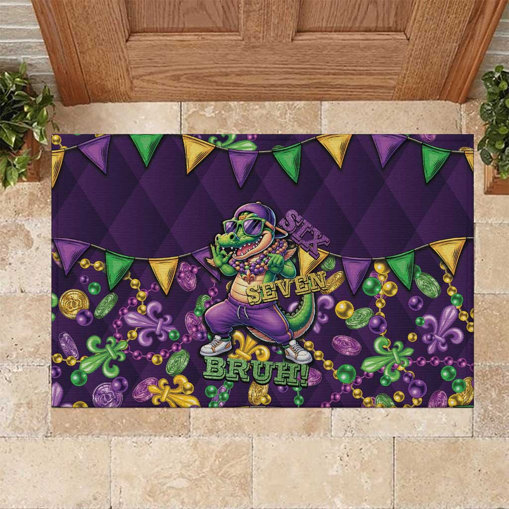 Six Seven Alligator Mardi Gras Rubber Doormat 67 Gen Alpha Slang Carnival Beads