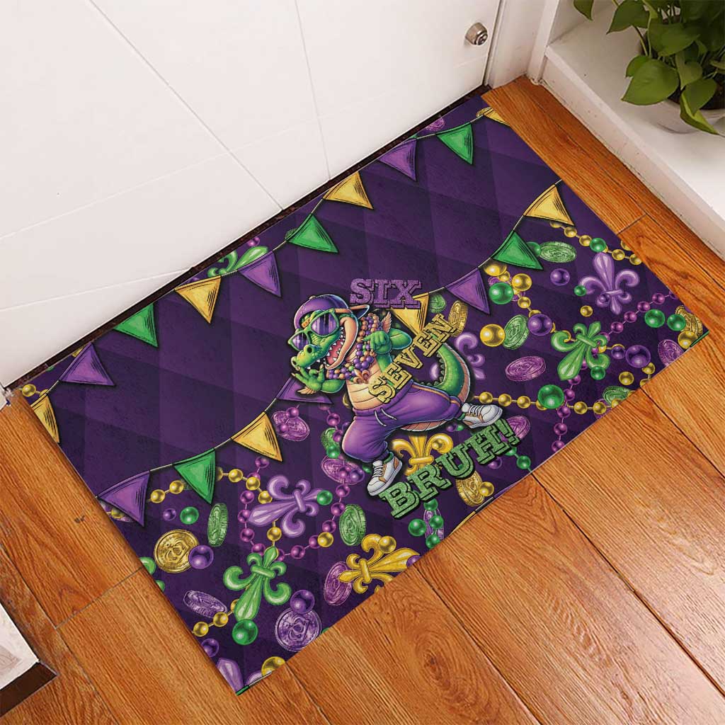 Six Seven Alligator Mardi Gras Rubber Doormat 67 Gen Alpha Slang Carnival Beads