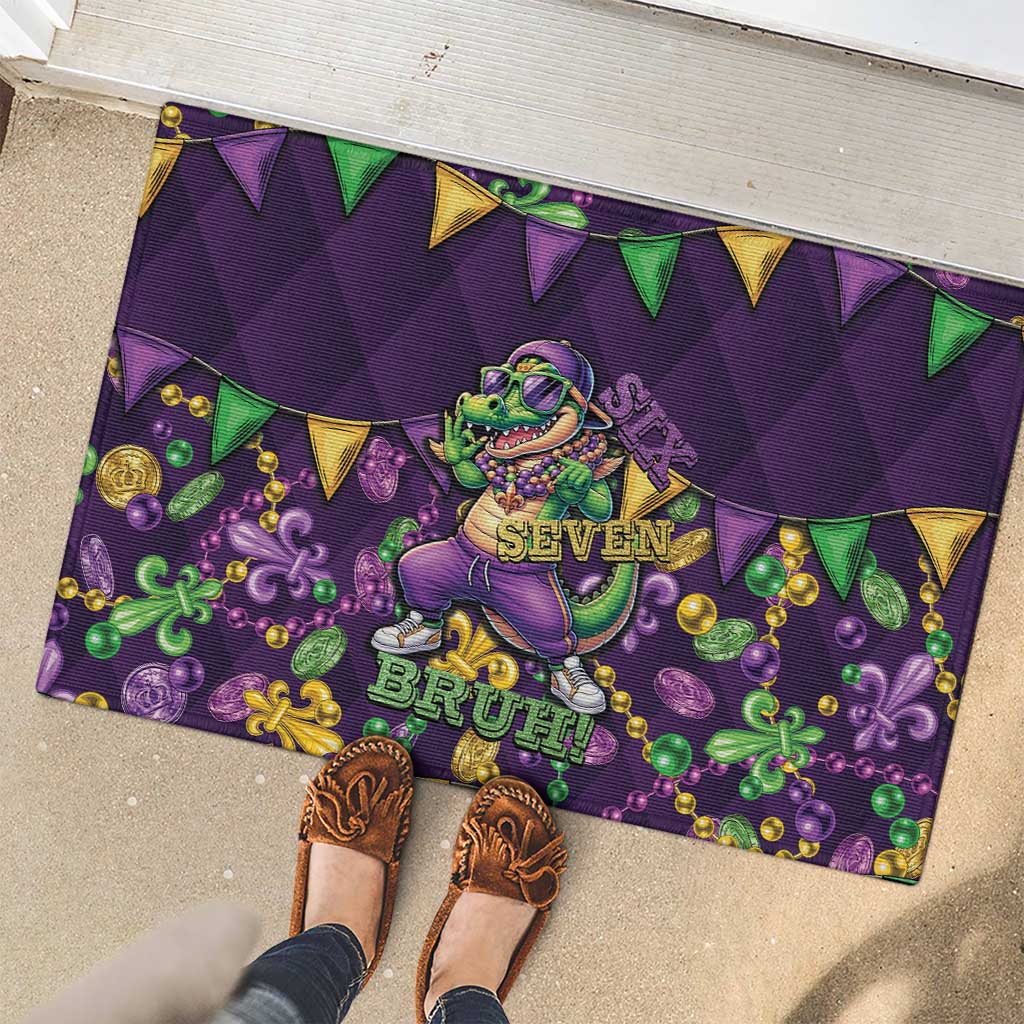 Six Seven Alligator Mardi Gras Rubber Doormat 67 Gen Alpha Slang Carnival Beads
