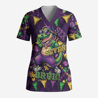 Six Seven Alligator Mardi Gras Scrub Top 67 Gen Alpha Slang Carnival Beads