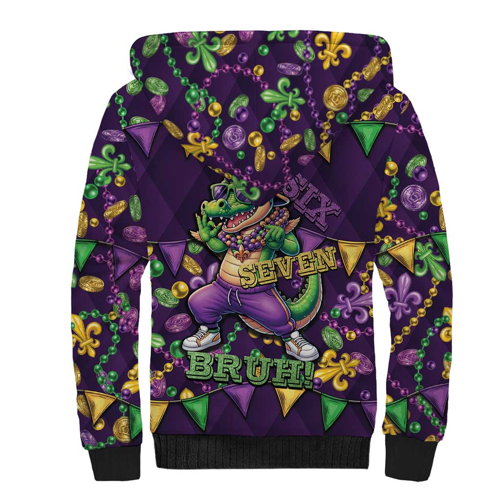 Six Seven Alligator Mardi Gras Sherpa Hoodie 67 Gen Alpha Slang Carnival Beads