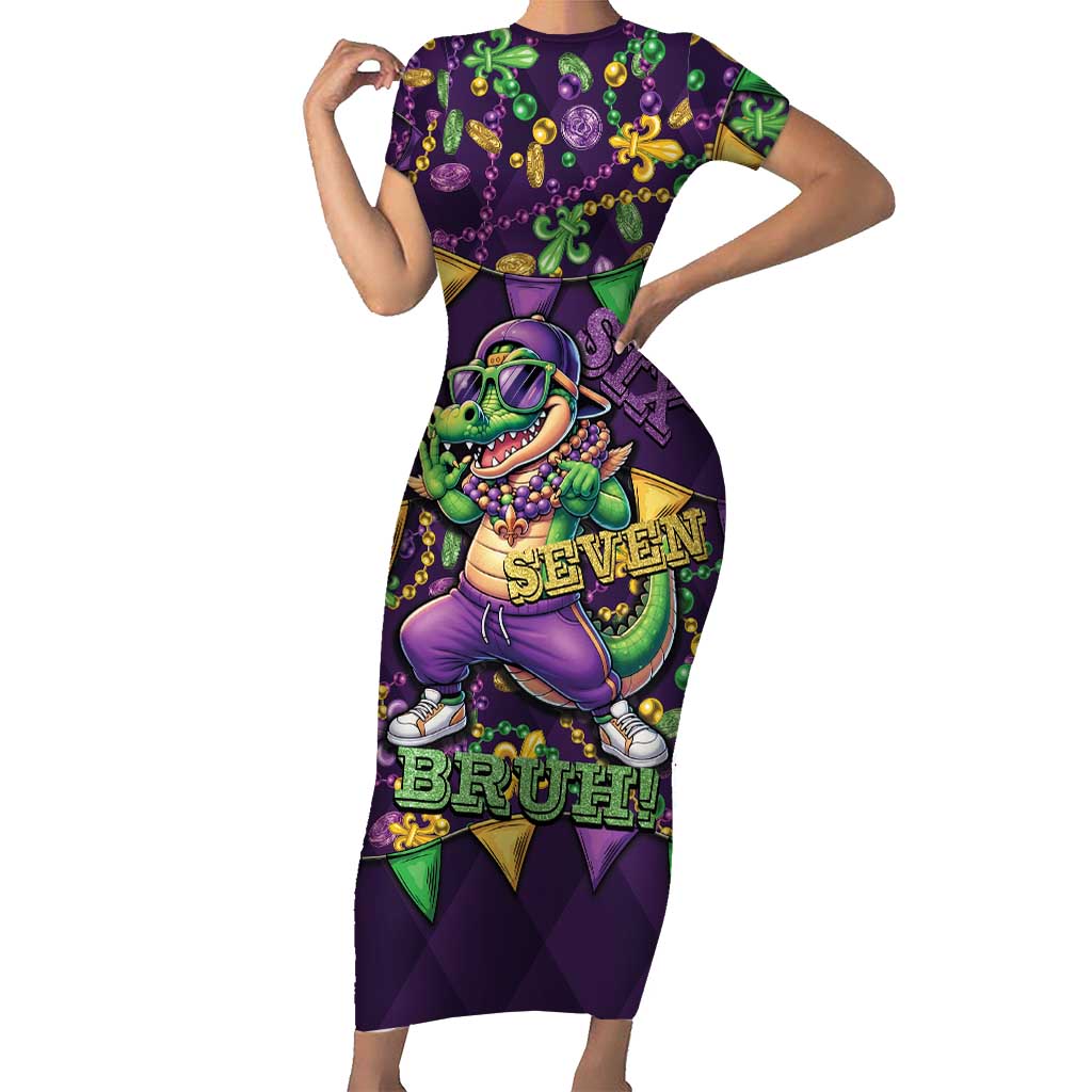 Six Seven Alligator Mardi Gras Short Sleeve Bodycon Dress 67 Gen Alpha Slang Carnival Beads