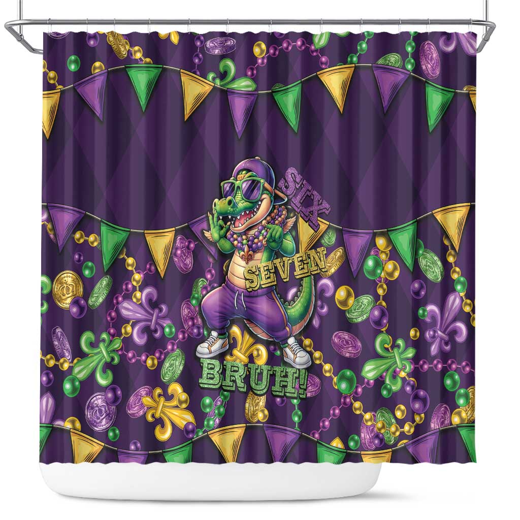 Six Seven Alligator Mardi Gras Shower Curtain 67 Gen Alpha Slang Carnival Beads