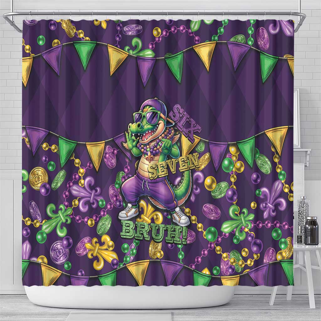 Six Seven Alligator Mardi Gras Shower Curtain 67 Gen Alpha Slang Carnival Beads