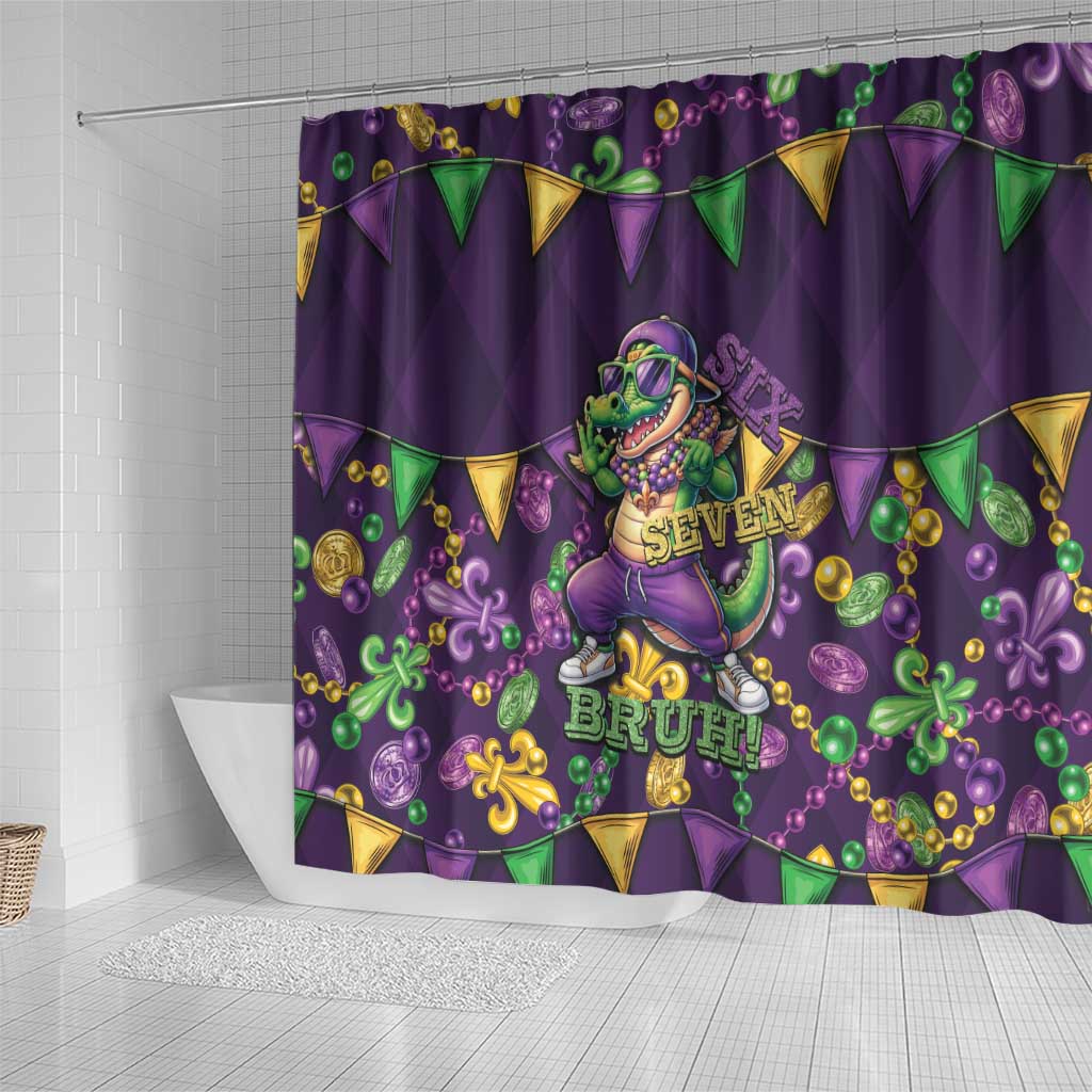 Six Seven Alligator Mardi Gras Shower Curtain 67 Gen Alpha Slang Carnival Beads
