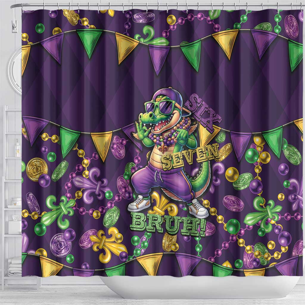 Six Seven Alligator Mardi Gras Shower Curtain 67 Gen Alpha Slang Carnival Beads