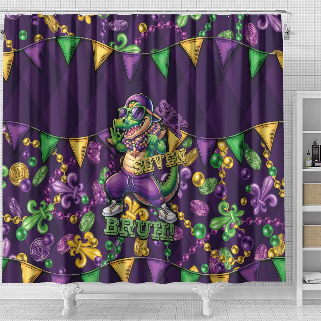 Six Seven Alligator Mardi Gras Shower Curtain 67 Gen Alpha Slang Carnival Beads