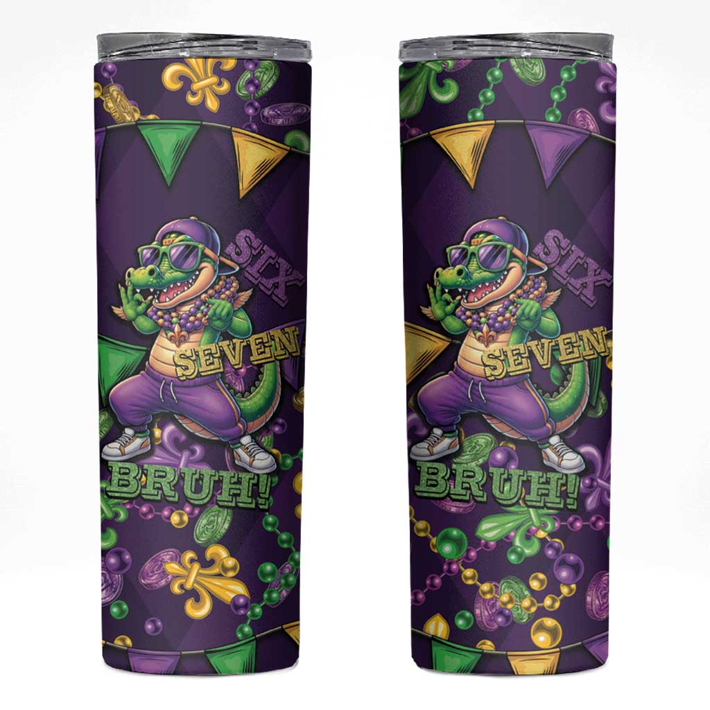 Six Seven Alligator Mardi Gras Skinny Tumbler 67 Gen Alpha Slang Carnival Beads