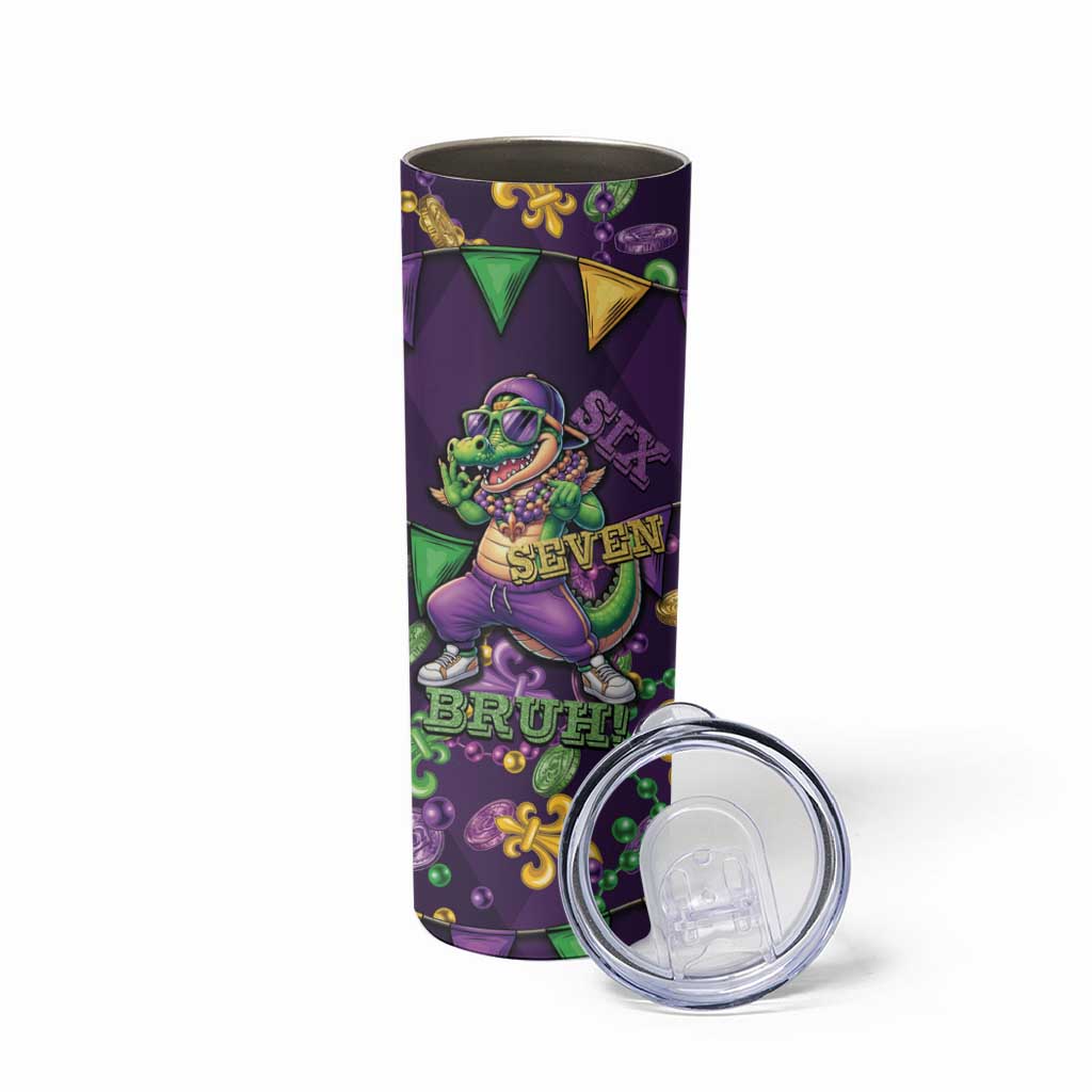 Six Seven Alligator Mardi Gras Skinny Tumbler 67 Gen Alpha Slang Carnival Beads