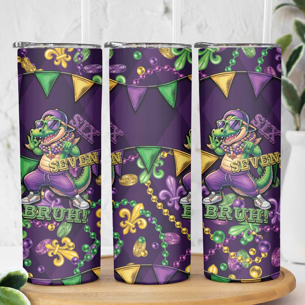 Six Seven Alligator Mardi Gras Skinny Tumbler 67 Gen Alpha Slang Carnival Beads