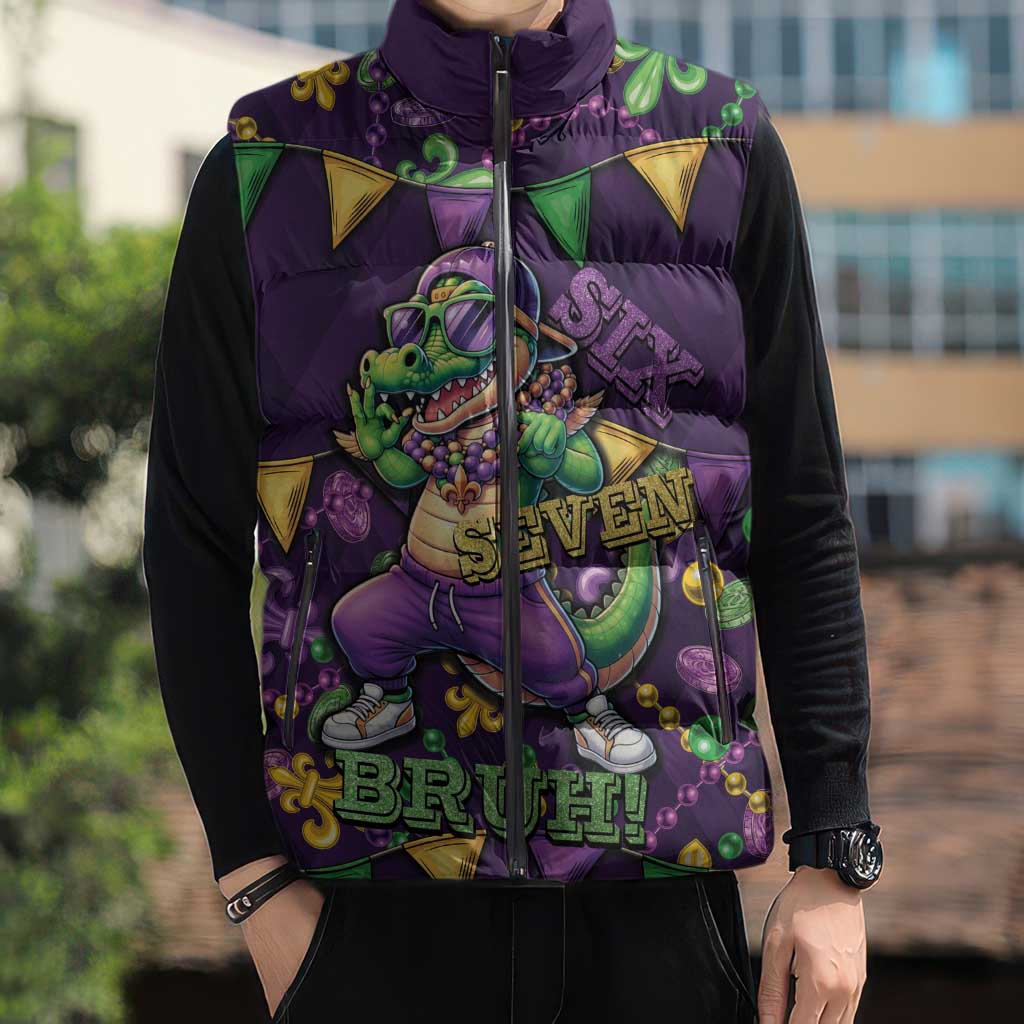 Six Seven Alligator Mardi Gras Sleeveless Puffer Jacket 67 Gen Alpha Slang Carnival Beads