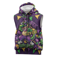 Six Seven Alligator Mardi Gras Sleeveless Zip Hoodie 67 Gen Alpha Slang Carnival Beads