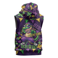 Six Seven Alligator Mardi Gras Sleeveless Zip Hoodie 67 Gen Alpha Slang Carnival Beads