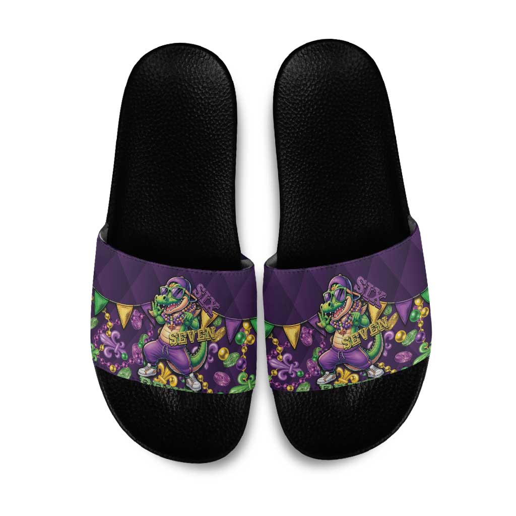 Six Seven Alligator Mardi Gras Slide Sandals 67 Gen Alpha Slang Carnival Beads