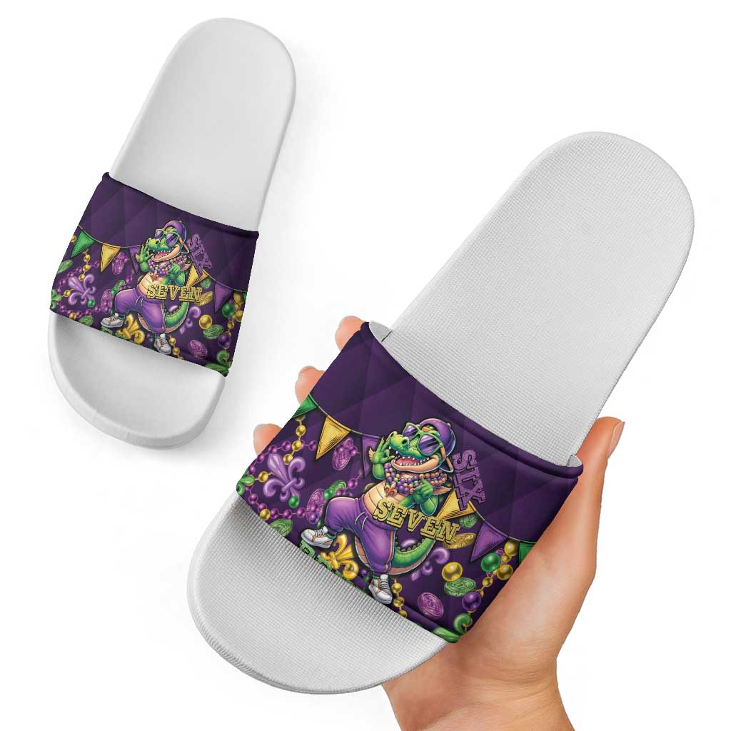 Six Seven Alligator Mardi Gras Slide Sandals 67 Gen Alpha Slang Carnival Beads