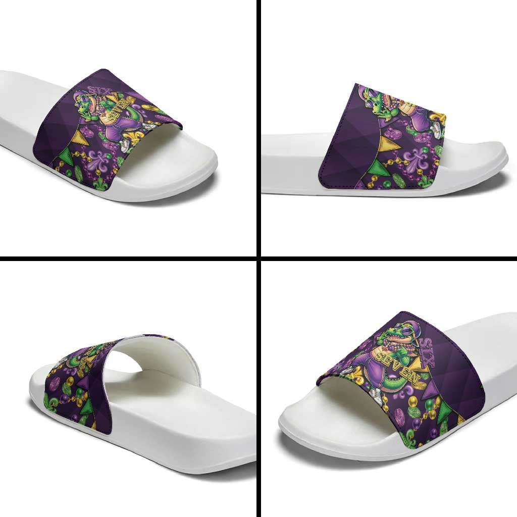 Six Seven Alligator Mardi Gras Slide Sandals 67 Gen Alpha Slang Carnival Beads