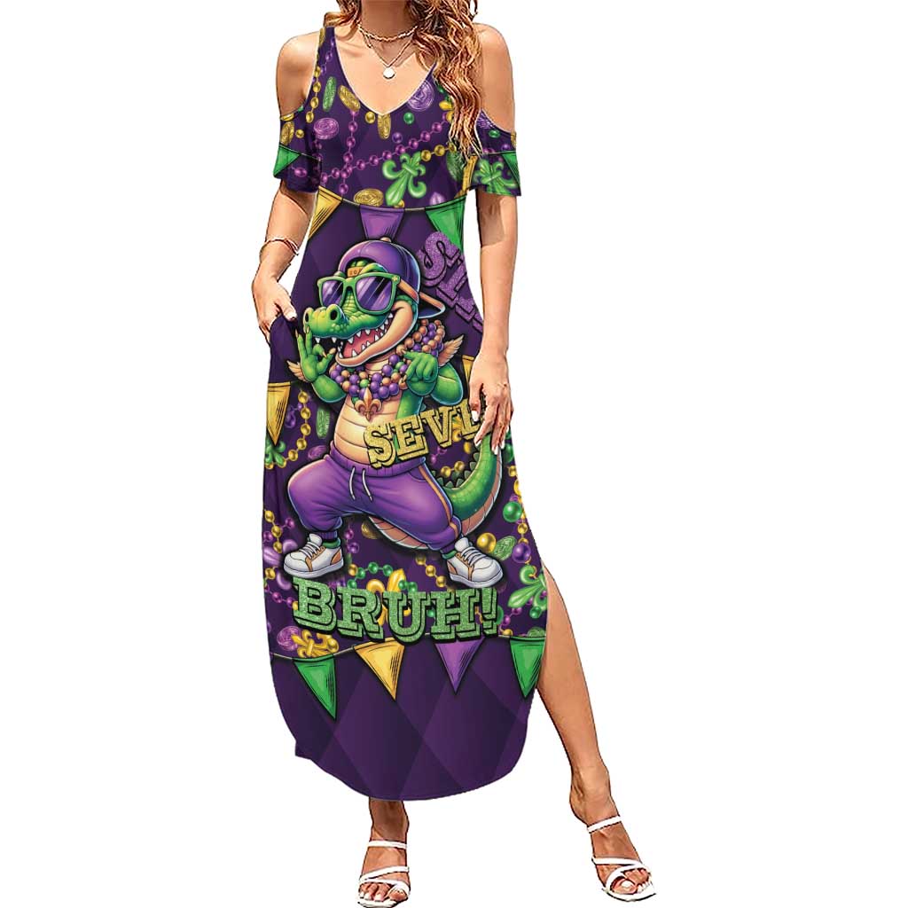 Six Seven Alligator Mardi Gras Summer Maxi Dress 67 Gen Alpha Slang Carnival Beads