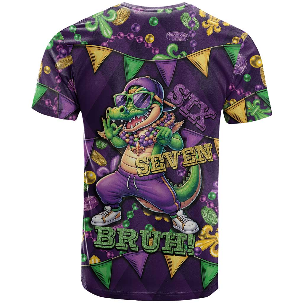 Six Seven Alligator Mardi Gras T Shirt 67 Gen Alpha Slang Carnival Beads
