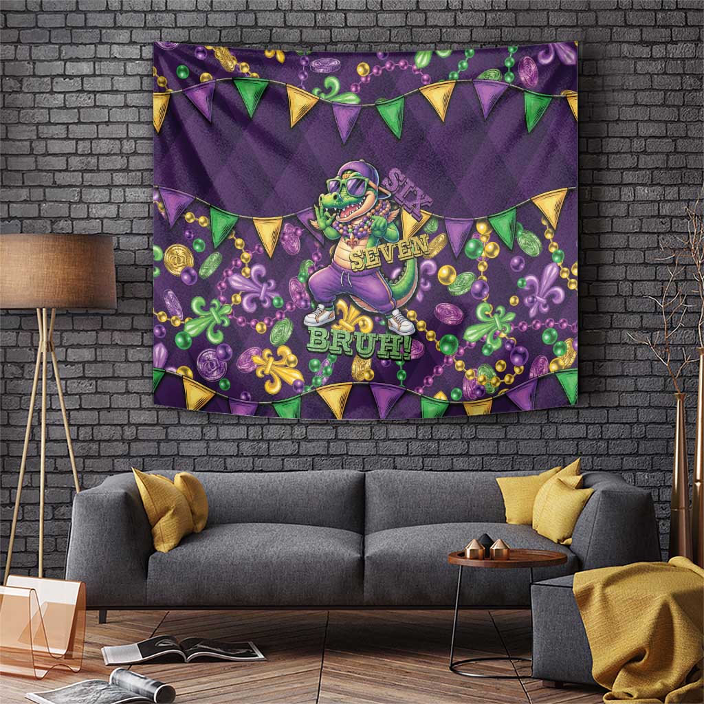 Six Seven Alligator Mardi Gras Tapestry 67 Gen Alpha Slang Carnival Beads