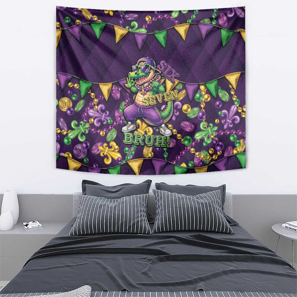 Six Seven Alligator Mardi Gras Tapestry 67 Gen Alpha Slang Carnival Beads