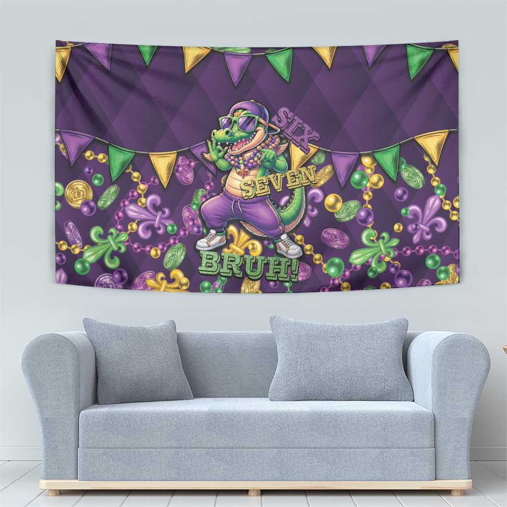 Six Seven Alligator Mardi Gras Tapestry 67 Gen Alpha Slang Carnival Beads