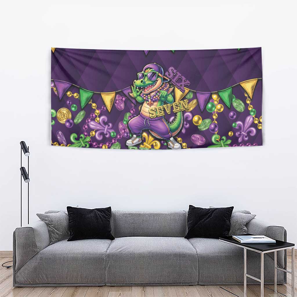 Six Seven Alligator Mardi Gras Tapestry 67 Gen Alpha Slang Carnival Beads