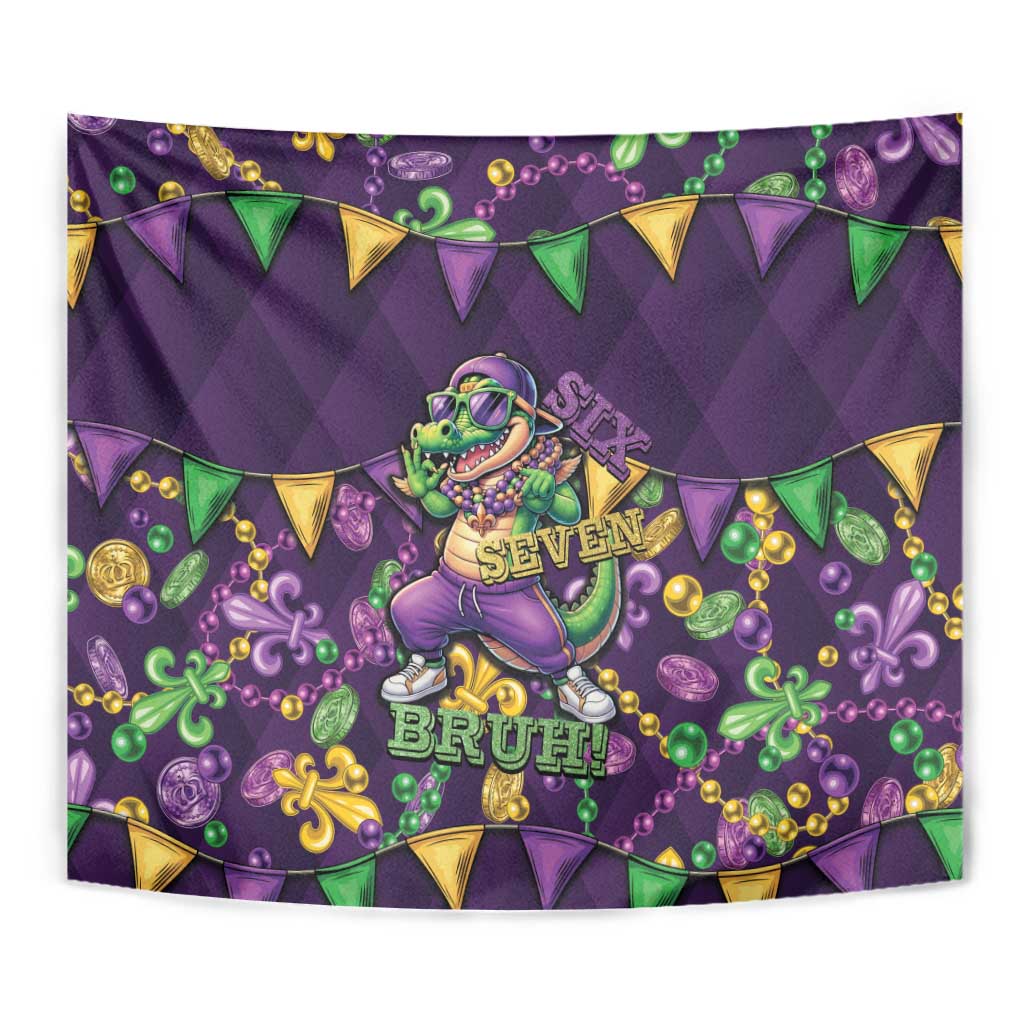 Six Seven Alligator Mardi Gras Tapestry 67 Gen Alpha Slang Carnival Beads