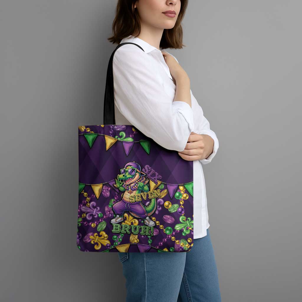 Six Seven Alligator Mardi Gras Tote Bag 67 Gen Alpha Slang Carnival Beads