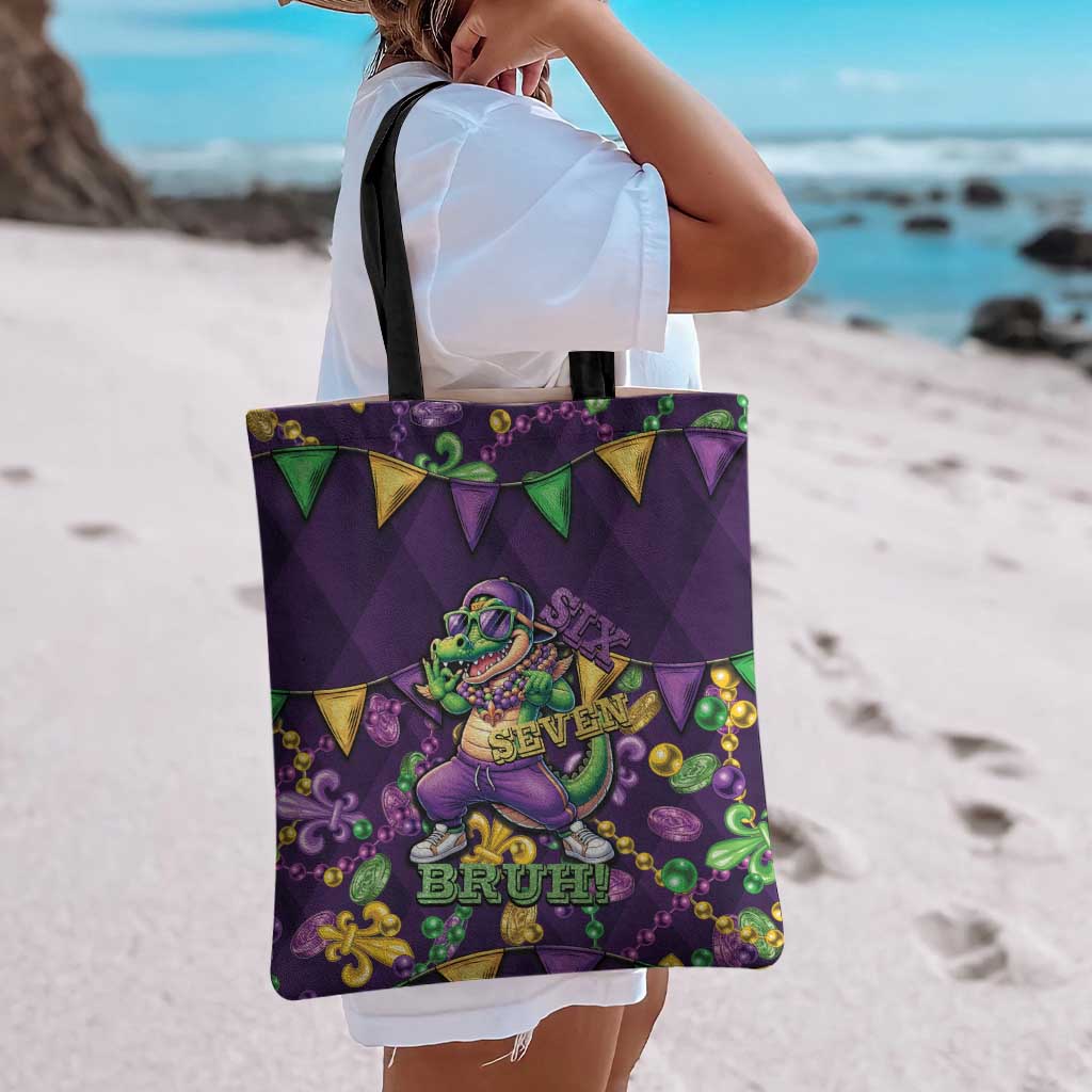 Six Seven Alligator Mardi Gras Tote Bag 67 Gen Alpha Slang Carnival Beads