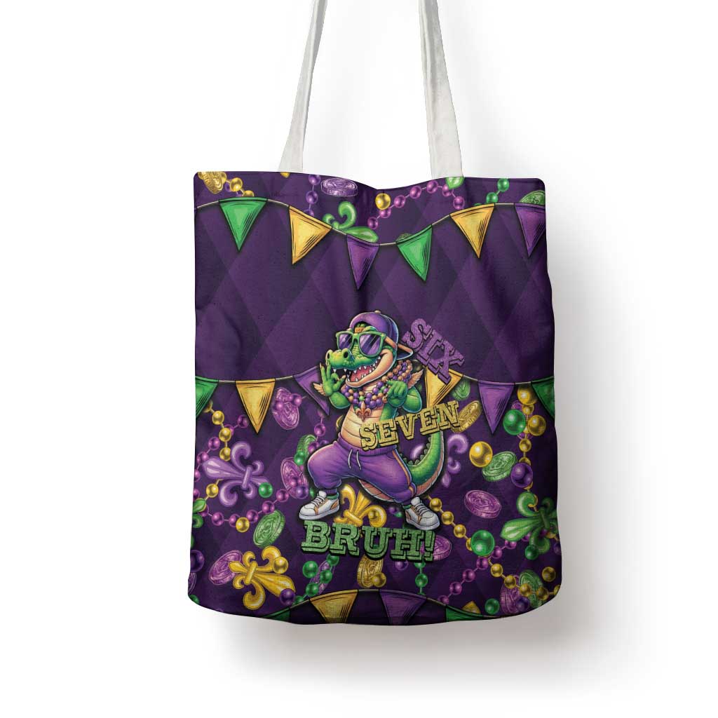 Six Seven Alligator Mardi Gras Tote Bag 67 Gen Alpha Slang Carnival Beads