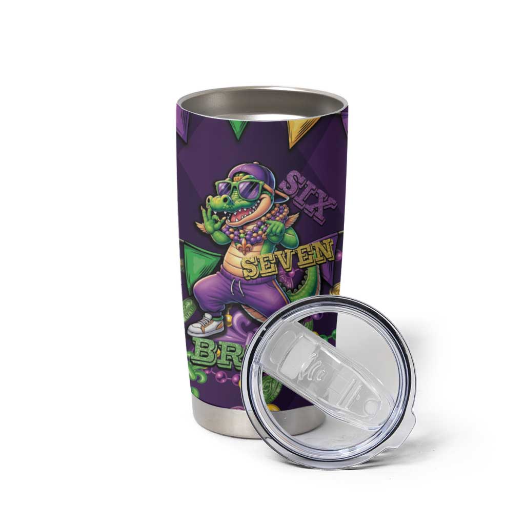Six Seven Alligator Mardi Gras Tumbler Cup 67 Gen Alpha Slang Carnival Beads